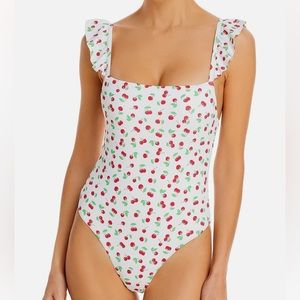 Aqua Swim Cherry Print Bandeau Maillot One Piece Swimsuit Size S NWT
